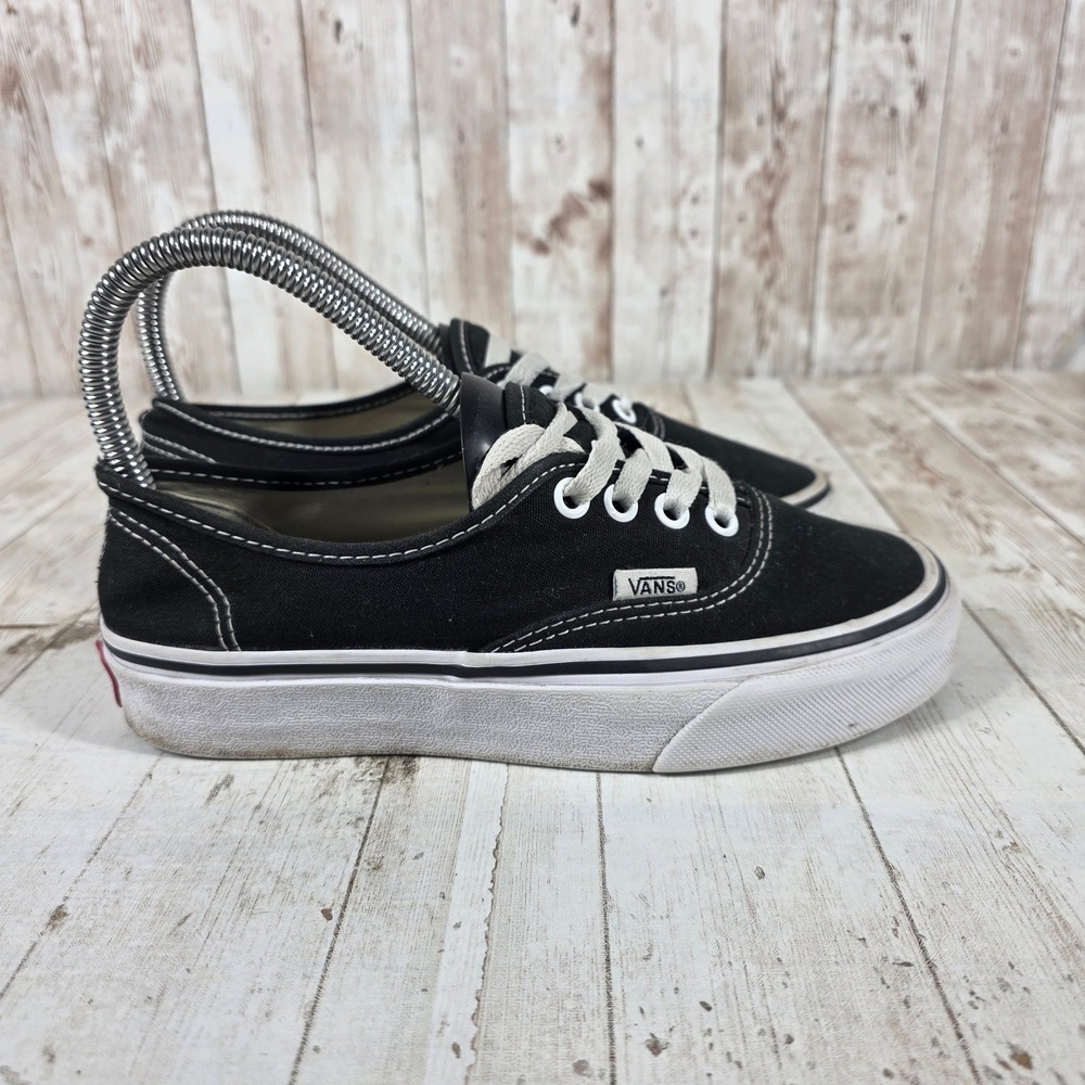 Vans Authentic Black White Canvas Low Top Skater Sneakers Womens 5 Mens 3.5